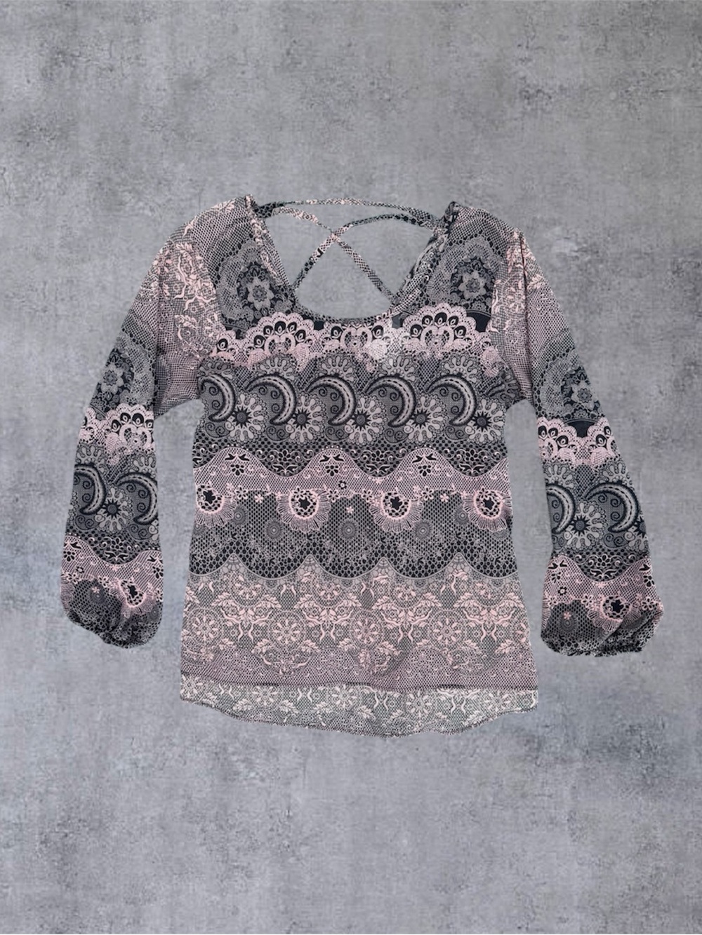 Charming Charlie Pink & Black Paisley Blouse
